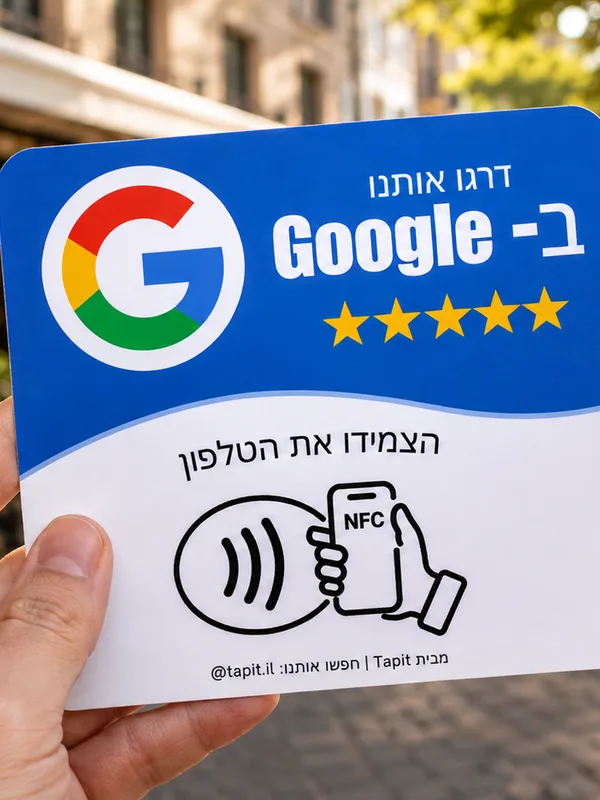 יד מחזיקה כרטיס tapit דביק, רחוב עירוני מטושטש ברקע